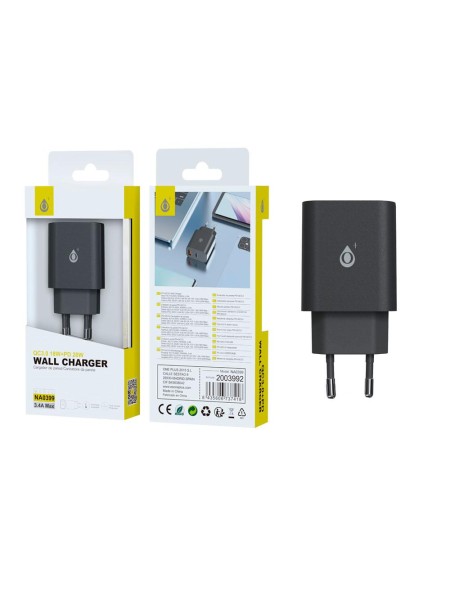 Cargador de red Berta Usb QC3.0 + Type-C / 20W / 3.4 A / Negro / NA0399 / One+