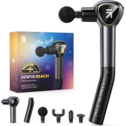 ÷ Pistola de masaje muscular renpho reach 5 velocidades 4 cabezales pantalla led